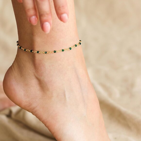 Anklet for Women Gold Chain 14K Gold Plated Dainty Boho Beach Summer Simple Foot - Picture 2 of 7